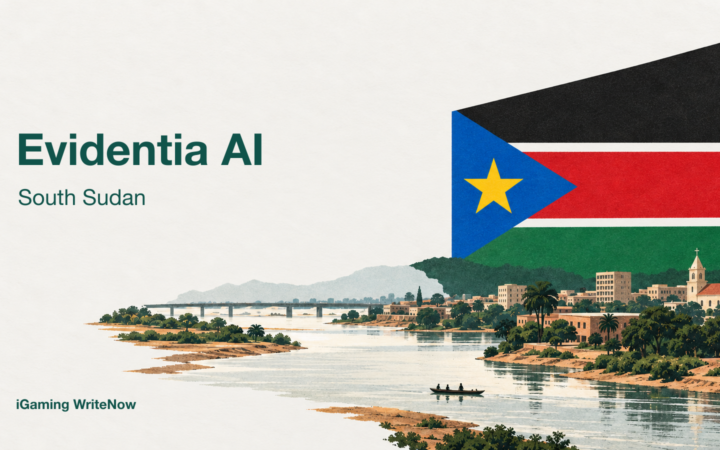 Evidentia AI and South Sudan names beside an editorial illustration of the White Nile and South Sudan’s flag colours.